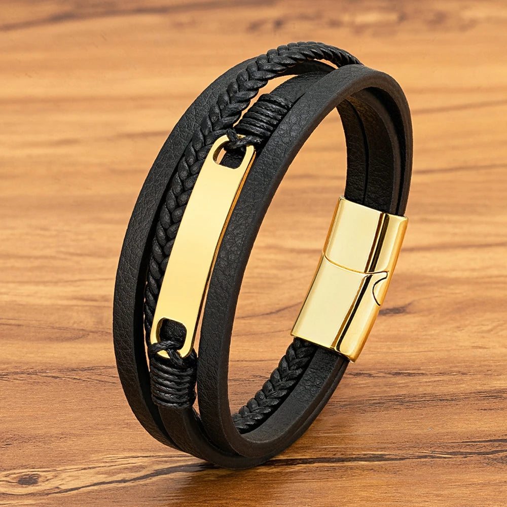 Midnight Steel Leather Bracelet
