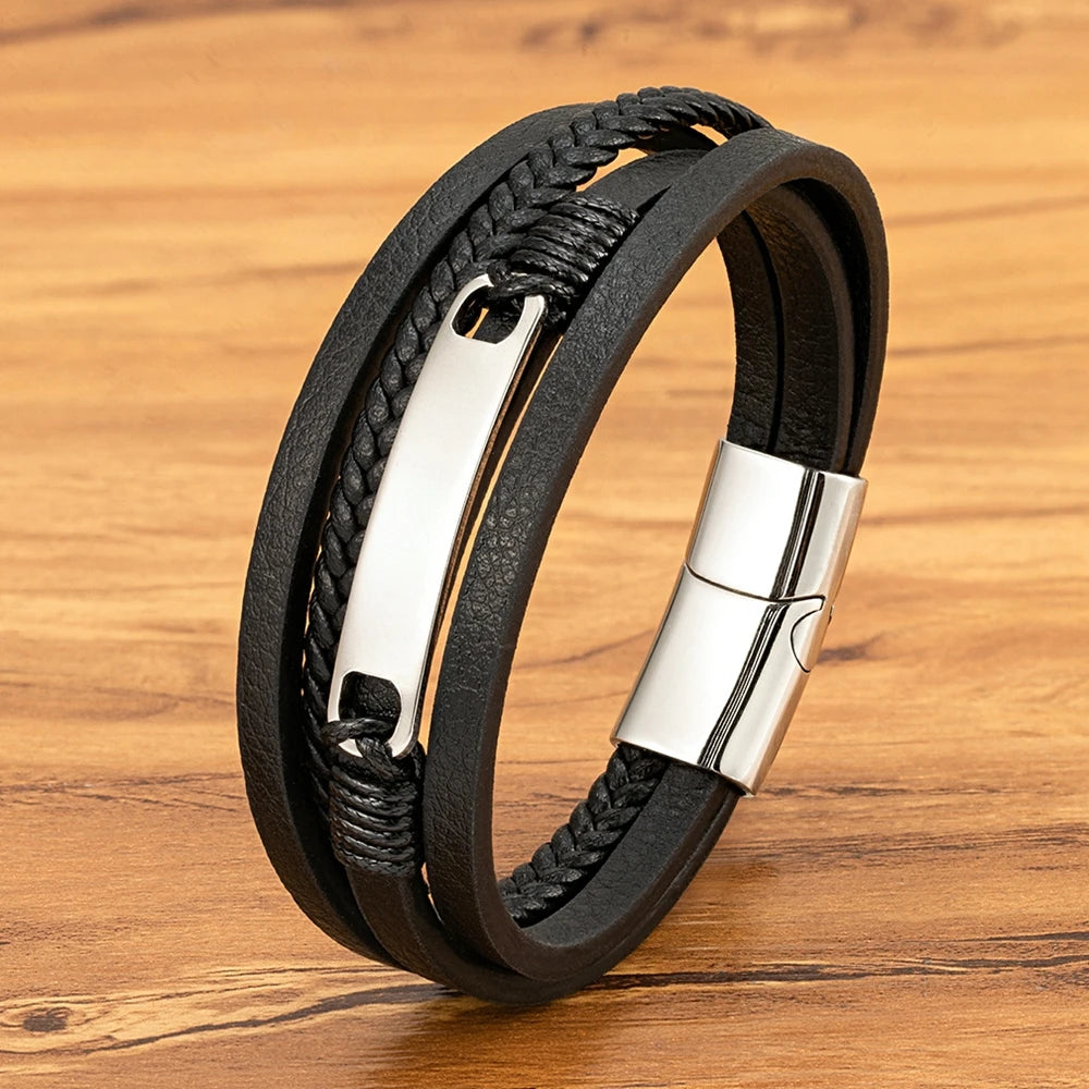 Midnight Steel Leather Bracelet