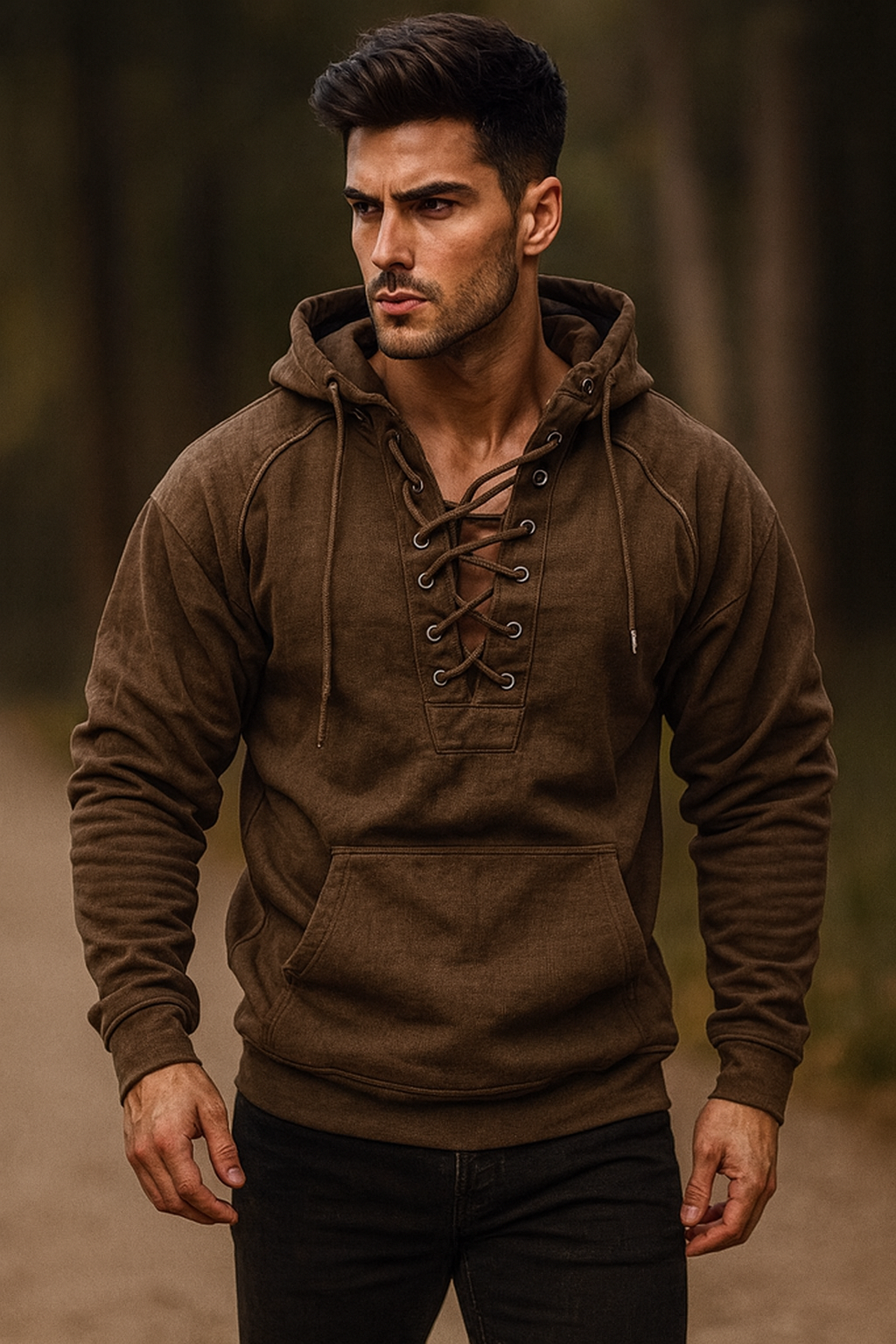 Vintage Lace-Up Hoodie