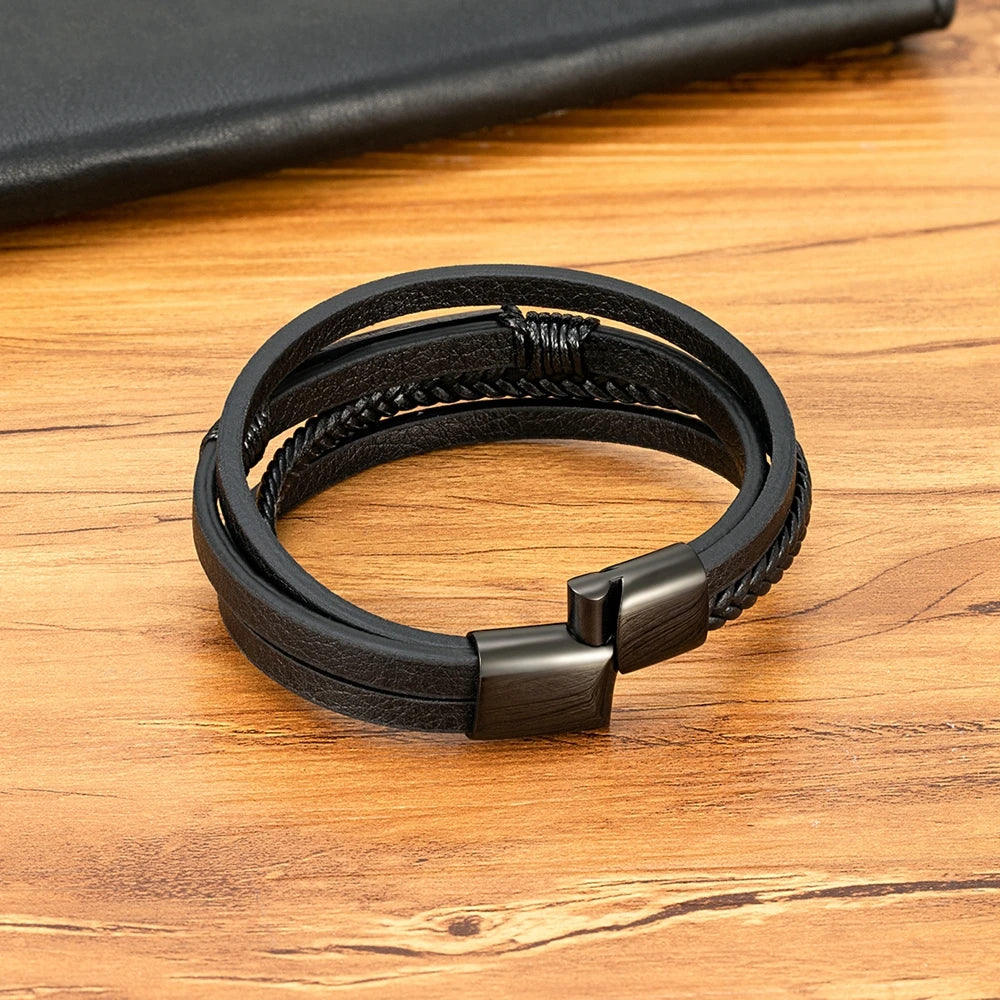 Midnight Steel Leather Bracelet