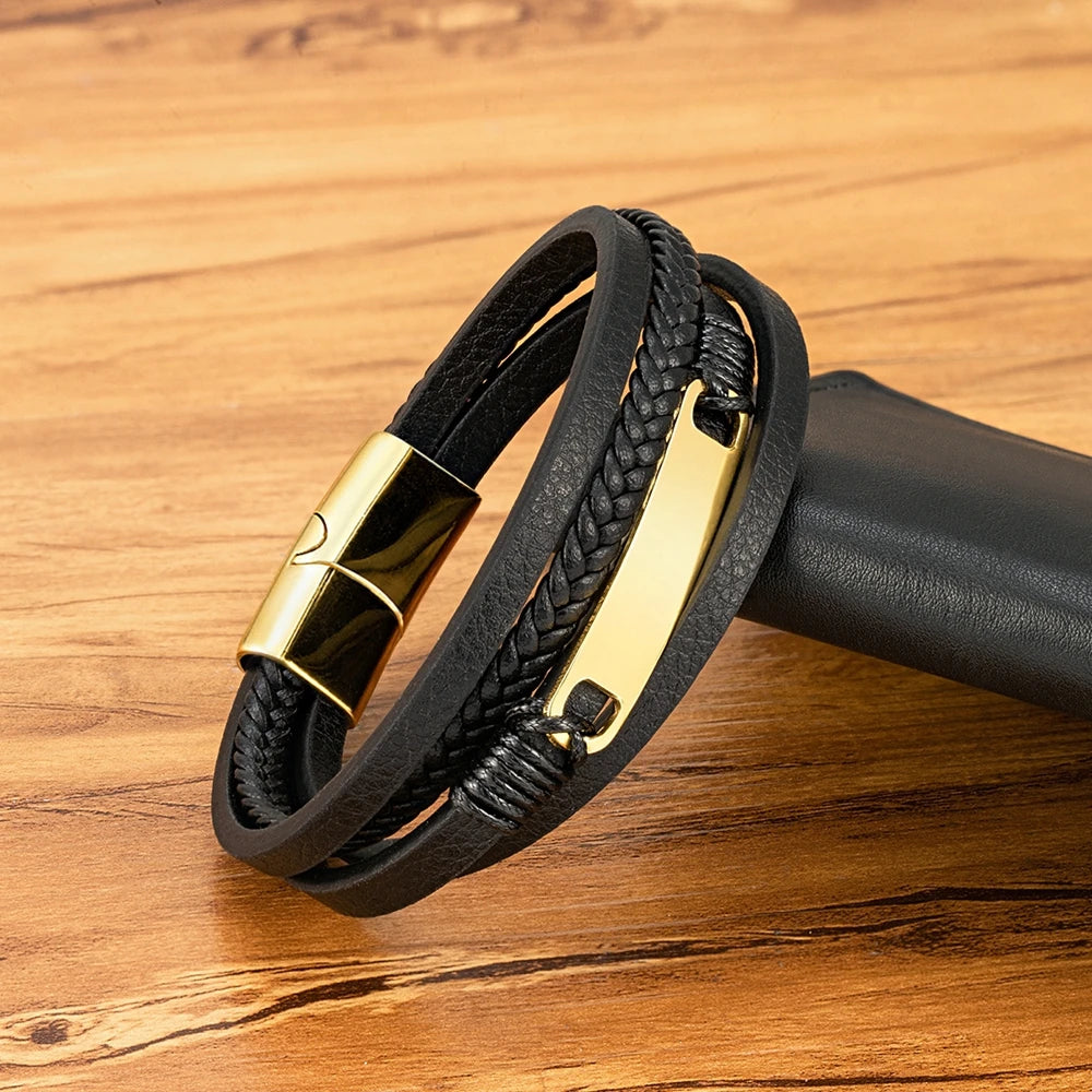 Midnight Steel Leather Bracelet