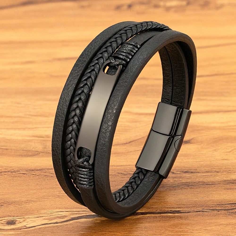 Midnight Steel Leather Bracelet