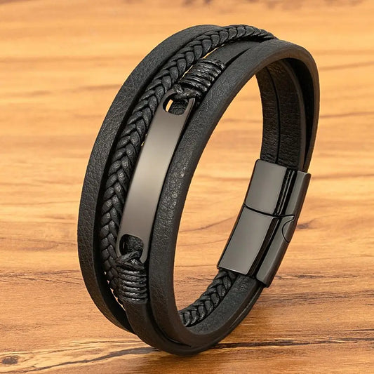 Midnight Steel Leather Bracelet