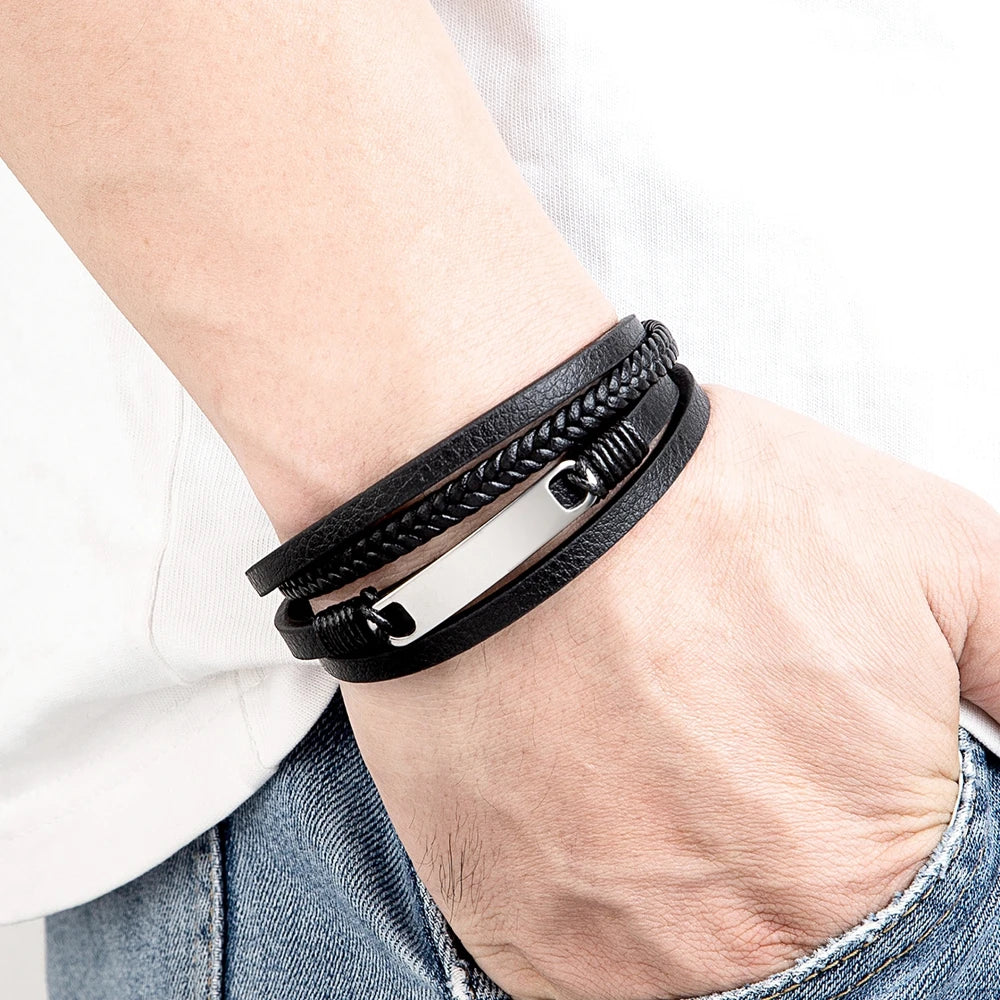 Midnight Steel Leather Bracelet