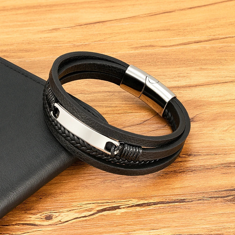 Midnight Steel Leather Bracelet